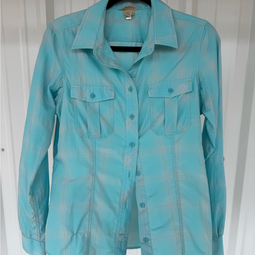 Duluth Trading Co Aqua Checkered Shirt